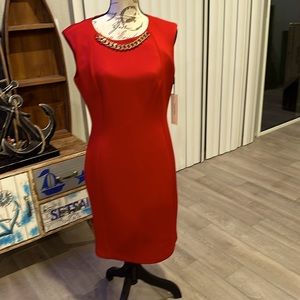 NWT Calvin Klein red dress with gold.